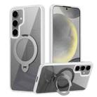 For Samsung Galaxy S23 5G Transparent MagSafe Magnetic Rotating Ring Holder Phone Case(White) - 1