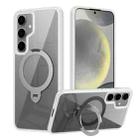For Samsung Galaxy S24+ 5G Transparent MagSafe Magnetic Rotating Ring Holder Phone Case(White) - 1
