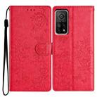 For Xiaomi Mi 10T 5G Butterflies and Flowers Leather Phone Case(Red) - 1