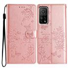 For Xiaomi Mi 10T 5G Butterflies and Flowers Leather Phone Case(Rose Gold) - 1