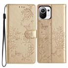 For Xiaomi Mi 11 Lite Butterflies and Flowers Leather Phone Case(Gold) - 1