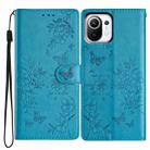 For Xiaomi Mi 11 Lite Butterflies and Flowers Leather Phone Case(Blue) - 1