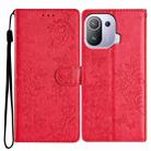 For Xiaomi Mi 11 Pro Butterflies and Flowers Leather Phone Case(Red) - 1