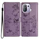 For Xiaomi Mi 11 Pro Butterflies and Flowers Leather Phone Case(Purple) - 1