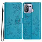 For Xiaomi Mi 11 Pro Butterflies and Flowers Leather Phone Case(Blue) - 1