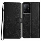 For Xiaomi 11T / 11T Pro Butterflies and Flowers Leather Phone Case(Black) - 1