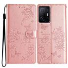 For Xiaomi 11T / 11T Pro Butterflies and Flowers Leather Phone Case(Rose Gold) - 1