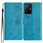 For Xiaomi 11T / 11T Pro Butterflies and Flowers Leather Phone Case(Blue) - 1