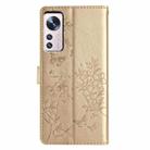 For Xiaomi 12 Pro Butterflies and Flowers Leather Phone Case(Gold) - 3