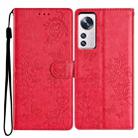 For Xiaomi 12 Pro Butterflies and Flowers Leather Phone Case(Red) - 1