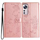 For Xiaomi 12 Pro Butterflies and Flowers Leather Phone Case(Rose Gold) - 1