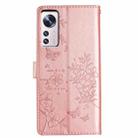 For Xiaomi 12 Pro Butterflies and Flowers Leather Phone Case(Rose Gold) - 3