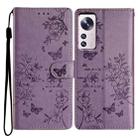 For Xiaomi 12 Pro Butterflies and Flowers Leather Phone Case(Purple) - 1