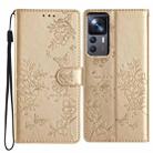 For Xiaomi 12T / 12T Pro Butterflies and Flowers Leather Phone Case(Gold) - 1