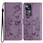 For Xiaomi 12T / 12T Pro Butterflies and Flowers Leather Phone Case(Purple) - 1