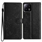 For Xiaomi 13 Butterflies and Flowers Leather Phone Case(Black) - 1