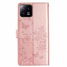 For Xiaomi 13 Butterflies and Flowers Leather Phone Case(Rose Gold) - 3