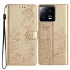 For Xiaomi 13 Pro Butterflies and Flowers Leather Phone Case(Gold) - 1