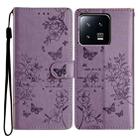 For Xiaomi 13 Pro Butterflies and Flowers Leather Phone Case(Purple) - 1