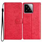 For Xiaomi 15 Butterflies and Flowers Leather Phone Case(Red) - 1