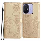 For Redmi 12C Butterflies and Flowers Leather Phone Case(Gold) - 1