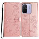 For Redmi 12C Butterflies and Flowers Leather Phone Case(Rose Gold) - 1