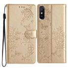 For Redmi 9A Butterflies and Flowers Leather Phone Case(Gold) - 1