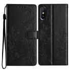 For Redmi 9A Butterflies and Flowers Leather Phone Case(Black) - 1
