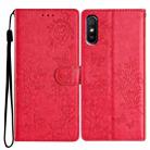 For Redmi 9A Butterflies and Flowers Leather Phone Case(Red) - 1