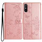 For Redmi 9A Butterflies and Flowers Leather Phone Case(Rose Gold) - 1