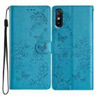 For Redmi 9A Butterflies and Flowers Leather Phone Case(Blue) - 1