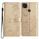 For Redmi 9C Butterflies and Flowers Leather Phone Case(Gold) - 1