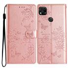 For Redmi 9C Butterflies and Flowers Leather Phone Case(Rose Gold) - 1