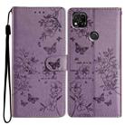 For Redmi 9C Butterflies and Flowers Leather Phone Case(Purple) - 1