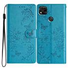 For Redmi 9C Butterflies and Flowers Leather Phone Case(Blue) - 1