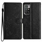 For Redmi 10 Butterflies and Flowers Leather Phone Case(Black) - 1