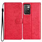 For Redmi 10 Butterflies and Flowers Leather Phone Case(Red) - 1