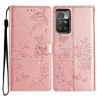 For Redmi 10 Butterflies and Flowers Leather Phone Case(Rose Gold) - 1