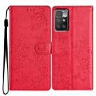 For Redmi 10 2022 Butterflies and Flowers Leather Phone Case(Red) - 1