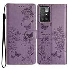 For Redmi 10 2022 Butterflies and Flowers Leather Phone Case(Purple) - 1