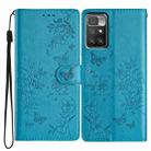 For Redmi 10 2022 Butterflies and Flowers Leather Phone Case(Blue) - 1