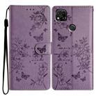 For Redmi 10A Butterflies and Flowers Leather Phone Case(Purple) - 1