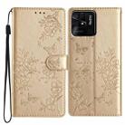 For Redmi 10C Butterflies and Flowers Leather Phone Case(Gold) - 1