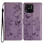 For Redmi 10C Butterflies and Flowers Leather Phone Case(Purple) - 1
