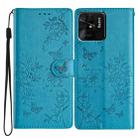 For Redmi 10C Butterflies and Flowers Leather Phone Case(Blue) - 1