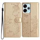 For Redmi 13 4G Butterflies and Flowers Leather Phone Case(Gold) - 1