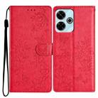For Redmi 13 4G Butterflies and Flowers Leather Phone Case(Red) - 1
