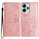 For Redmi 13 4G Butterflies and Flowers Leather Phone Case(Rose Gold) - 1