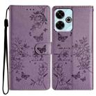 For Redmi 13 4G Butterflies and Flowers Leather Phone Case(Purple) - 1