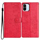 For Redmi A1 Butterflies and Flowers Leather Phone Case(Red) - 1